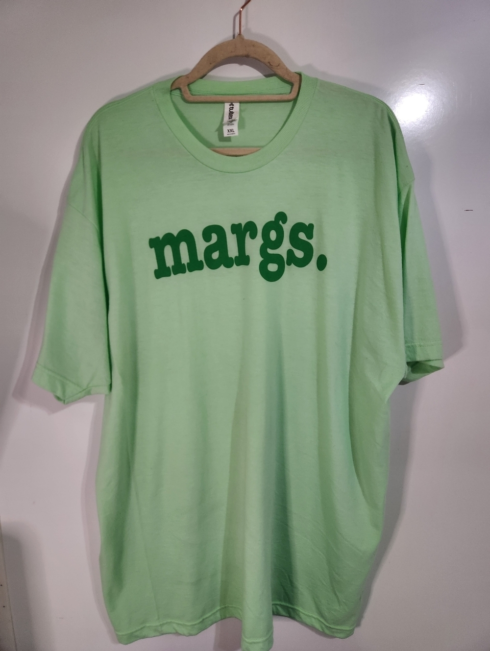 Tultex Light Green Tee with Dark Green "margs." Logo, Size XXL